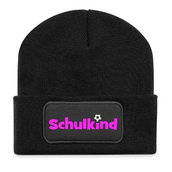 Schulkind Fußball Pink Einschulung 2026 - Recycelte Patch Beanie - Schwarz - Vorne