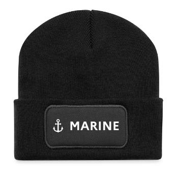 White Navy Ink – Marine-Stil - Recycelte Patch Beanie - Schwarz - Vorne