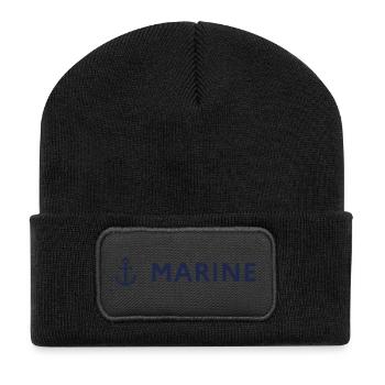 Navy Ink – Marine-Stil - Recycelte Patch Beanie - Schwarz - Vorne