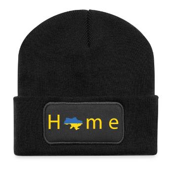 Zuhause: Ukrainescher Stil Heimdruck - Recycelte Patch Beanie - Schwarz - Vorne