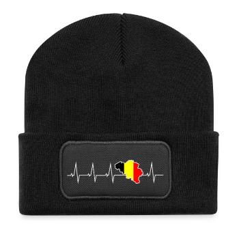 Ich liebe Belgien - Herzschlag - Recycelte Patch Beanie - Schwarz - Vorne