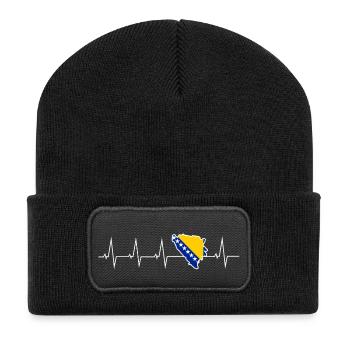 Ich liebe Bosnien und Herzegowina - Herzschlag - Recycelte Patch Beanie - Schwarz - Vorne