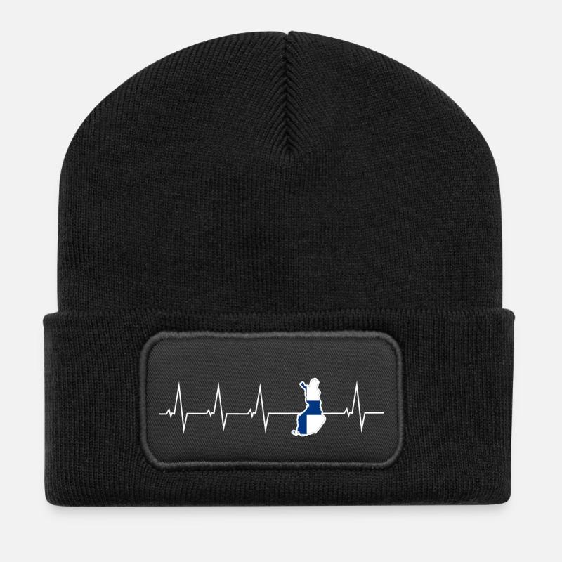 Ich liebe Finnland - Herzschlag - Recycelte Patch Beanie - Schwarz
