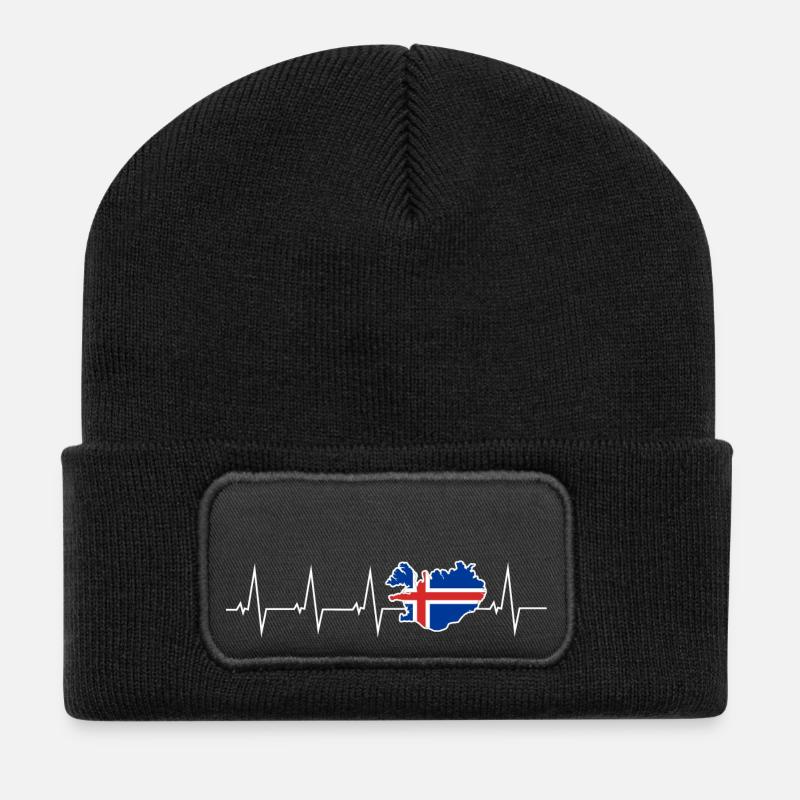 Ich liebe Island - Herzschlag - Recycelte Patch Beanie - Schwarz
