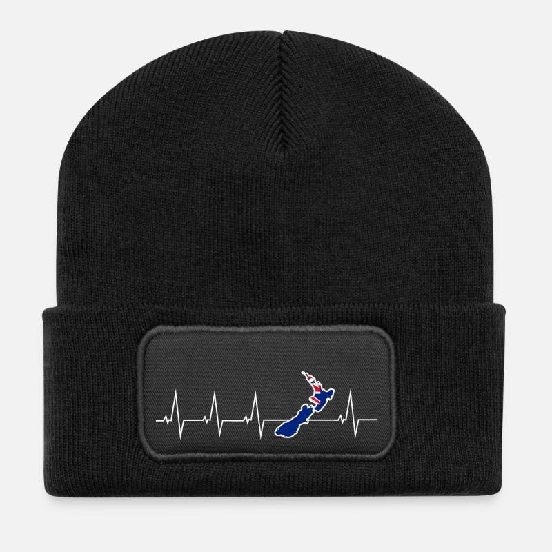 Ich liebe Neuseeland - New Zealand - Herzschlag - Recycelte Patch Beanie - Schwarz