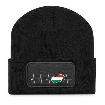 Ich liebe Ungarn - Herzschlag - Recycelte Patch Beanie - Schwarz - Vorne
