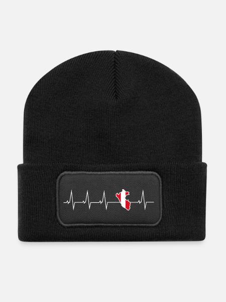 Ich liebe Peru - Herzschlag - Recycelte Patch Beanie - Schwarz