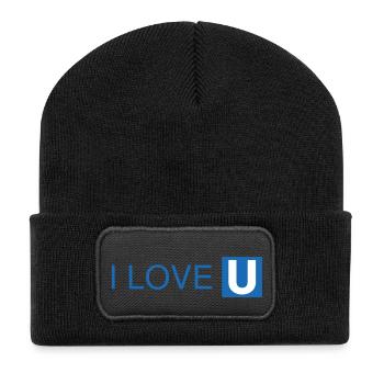 I Love U-Bahn Blau Geschenkidee - Recycelte Patch Beanie - Schwarz - Vorne