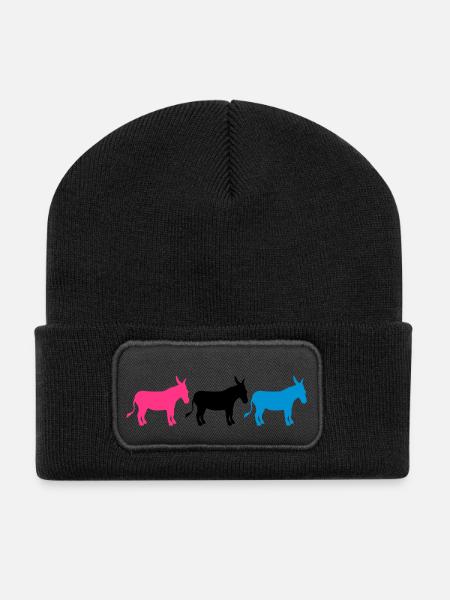 3 amis équipage partie rangée âne cheval poney petit p - Beanie recyclé à patch - noir