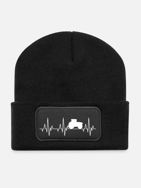 Herzschlag EKG Traktor Trecker Ackerschlepper - Recycelte Patch Beanie - Schwarz