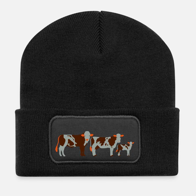 Rinderfamilie bayerisches Fleckvieh vektor - Recycelte Patch Beanie - Schwarz