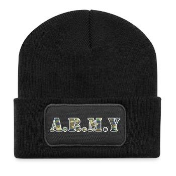 Army dot Design in Camouflage - Recycelte Patch Beanie - Schwarz - Vorne
