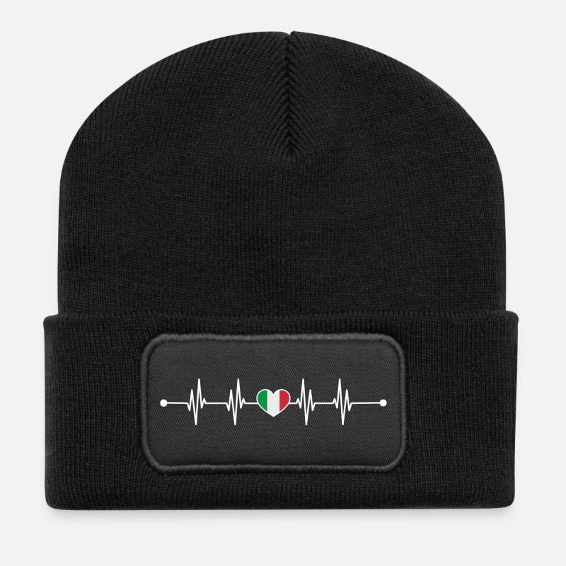 Italian Flag Heartbeat Design - Recycled Patch Beanie - black