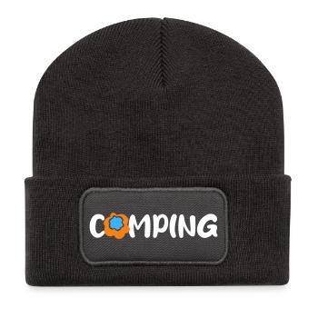 Camping Blume Comic Caravan Van Life Wohnmobil Fan - Recycelte Patch Beanie - Dunkelgrau - Vorne