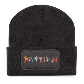 JAYDEN Name Art With Flowers Embroidered - Recycled Patch Beanie - dark grey - Front