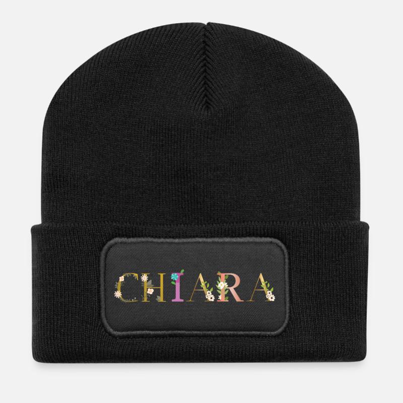 Le nom de CHIARA est orné de fleurs - Beanie recyclé à patch - noir