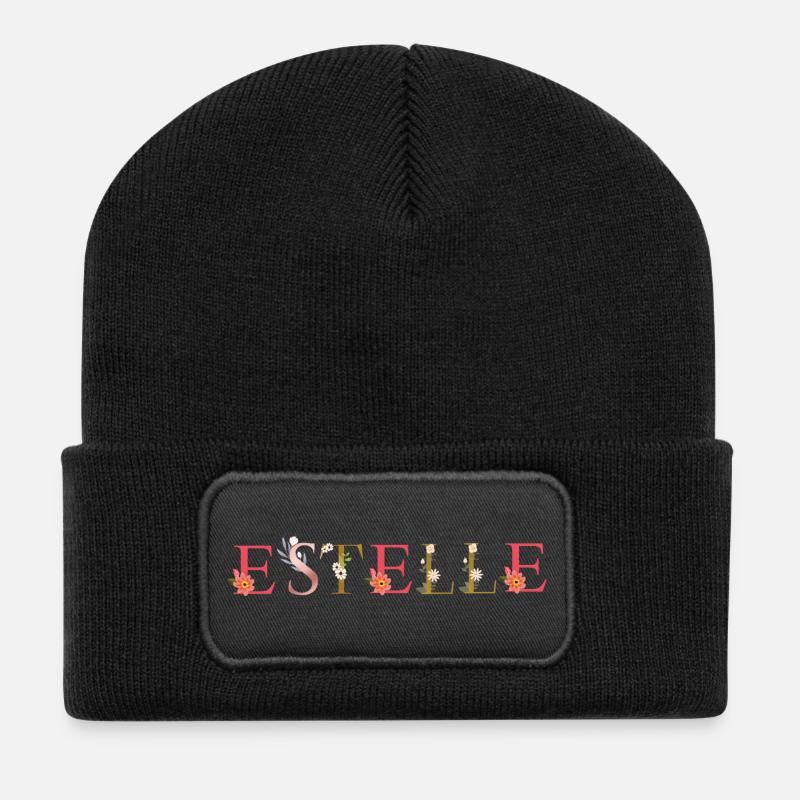 ESTELLE Name mit Blumen geschmückt - Recycelte Patch Beanie - Schwarz