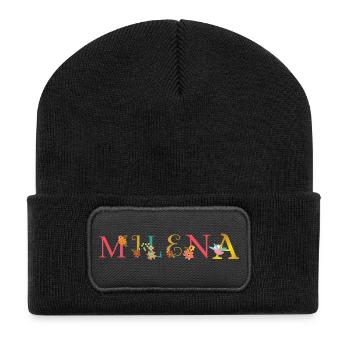 MILENA Name mit Blumen geschmückt - Recycelte Patch Beanie - Schwarz - Vorne