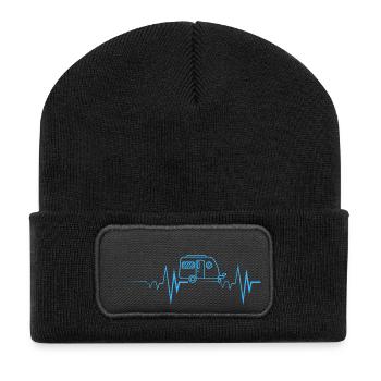 Heartbeat Camping-Wohnwagen - Recycelte Patch Beanie - Schwarz - Vorne
