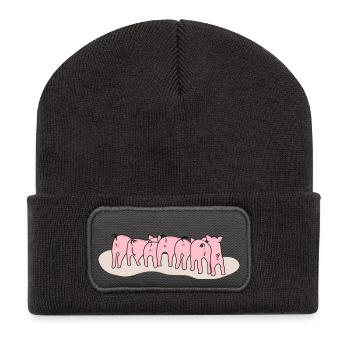 Entzückende Ferkel von hinten - Recycelte Patch Beanie - Dunkelgrau - Vorne