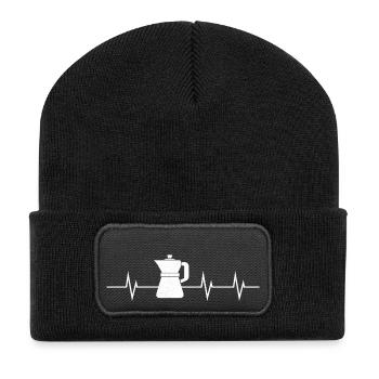 Heartbeat Espresso – Mein Herz schlägt für Kaffee - Recycelte Patch Beanie - Schwarz - Vorne