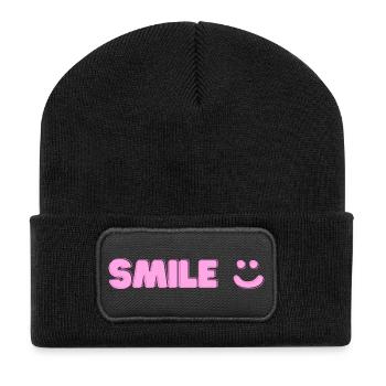 Imprimé sourire - Beanie recyclé à patch - noir - Devant
