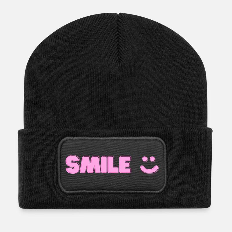 Imprimé sourire - Beanie recyclé à patch - noir
