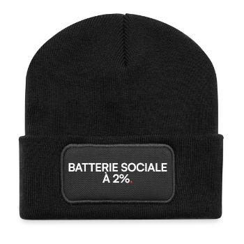 Batterie sociale 2% humour fatigue - Beanie recyclé à patch - noir - Devant