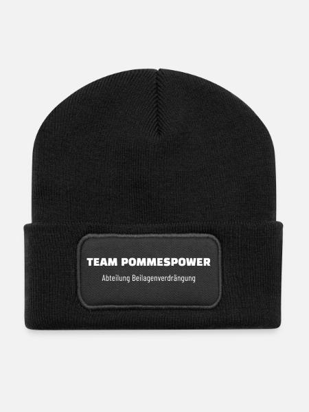 Team Pommespower. Abteilung Beilagenverdrängung. - Recycelte Patch Beanie - Schwarz