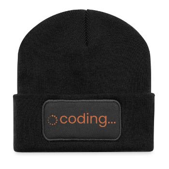 coding… Loading Spinner für Programmierer & Devs - Recycelte Patch Beanie - Schwarz - Vorne