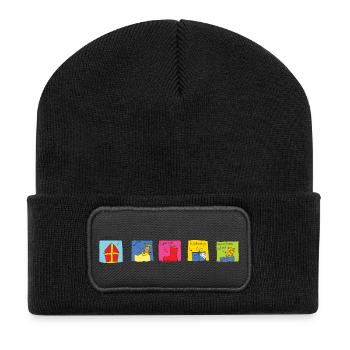 Sinterklaas fünf in einer Reihe (2 von 2) - Recycelte Patch Beanie - Schwarz - Vorne