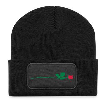 Rote Rose - Recycelte Patch Beanie - Schwarz - Vorne