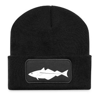 Seelachs_vollformat_weiss - Recycelte Patch Beanie - Schwarz - Vorne