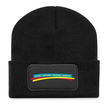 Klima Lüftung Heizung Sanitär - Recycelte Patch Beanie - Schwarz - Vorne