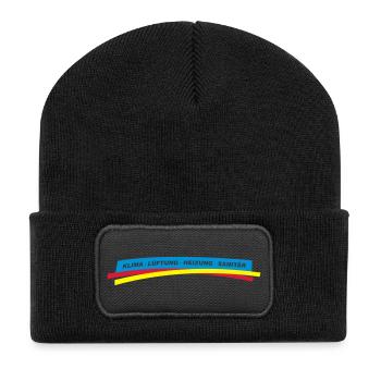 Klima Lüftung Heizung Sanitär - Recycelte Patch Beanie - Schwarz - Vorne