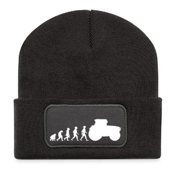 Evolution Traktor Trecker Ackerschlepper - Recycelte Patch Beanie - Dunkelgrau - Vorne