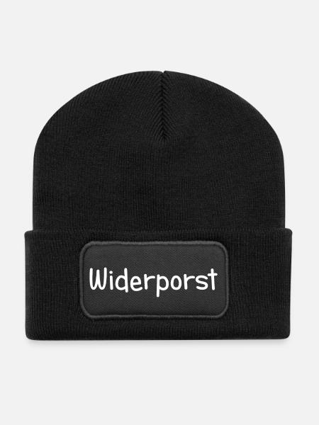 Widerporst (white print) - Recycelte Patch Beanie - Schwarz