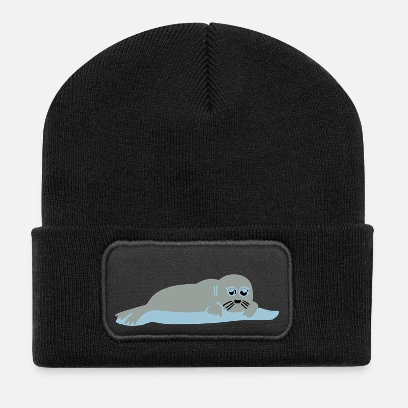 seehund 2 - Recycelte Patch Beanie - Schwarz