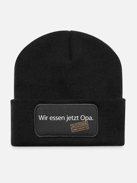 Wir essen jetzt Opa Satzzeichen Grammatik Sprache - Recycelte Patch Beanie - Schwarz