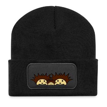 Cute Hedgehog Family - Recycelte Patch Beanie - Schwarz - Vorne