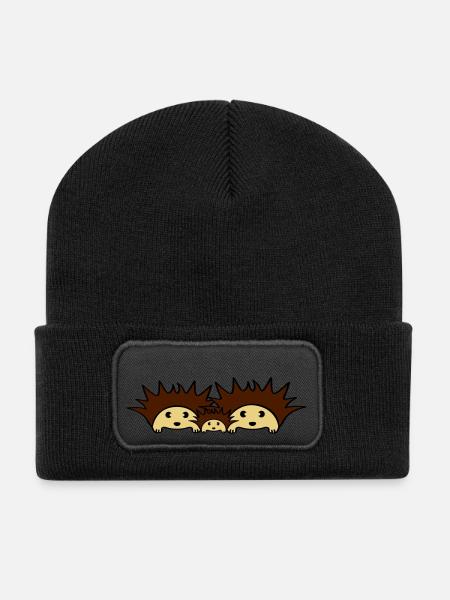Cute Hedgehog Family - Beanie recyclé à patch - noir
