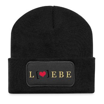 Liebe / Lebe - Recycelte Patch Beanie - Schwarz - Vorne