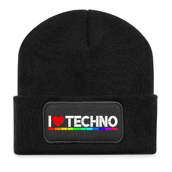 I love Techno - Beanie recyclé à patch - noir - Devant