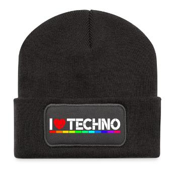 I love Techno - Beanie recyclé à patch - charbon - Devant