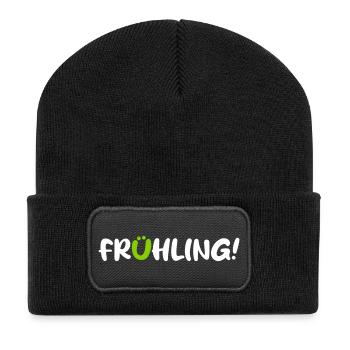 Frühling Saison Camping coole Quotes Comic Gesicht - Recycelte Patch Beanie - Schwarz - Vorne
