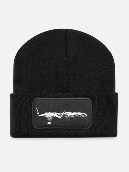 Highland Cattle / Rind / Schottisches Hochlandrind - Recycelte Patch Beanie - Schwarz