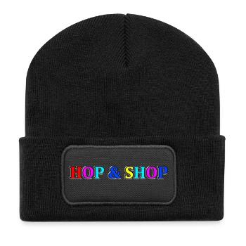 Hüpfen und Einkaufen - Recycelte Patch Beanie - Schwarz - Vorne