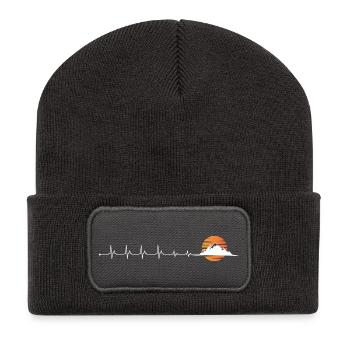 Heartbeat mountains sunset - Recycled Patch Beanie - dark grey - Front