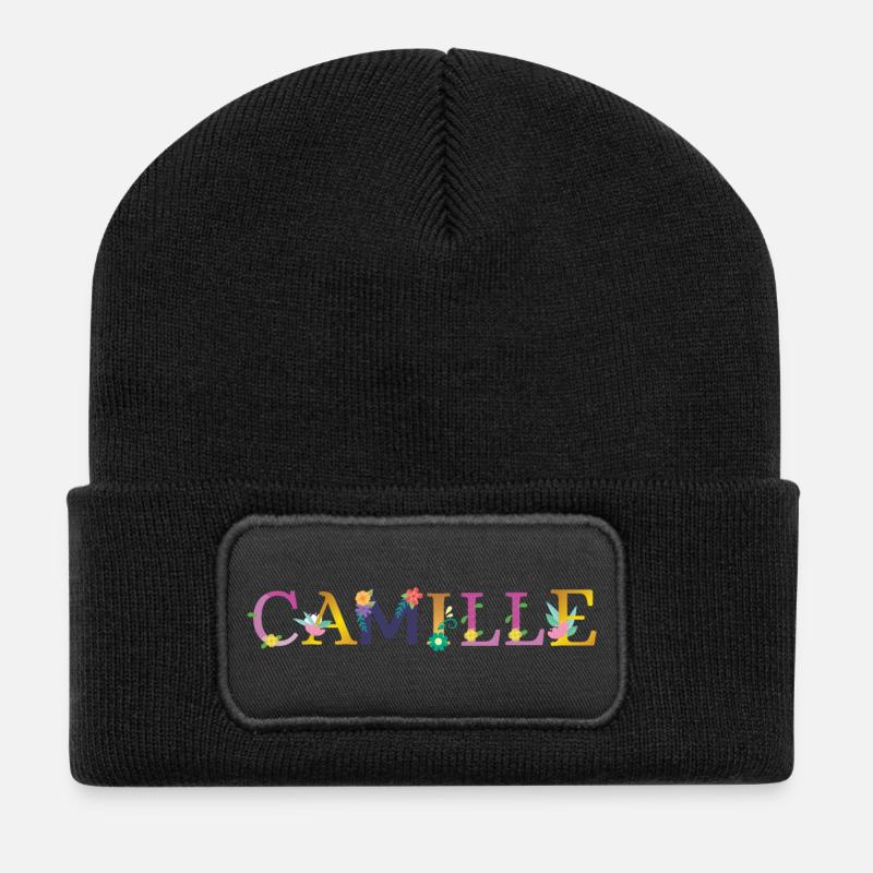 Nom CAMILLE Orné de Fleurs - Beanie recyclé à patch - noir