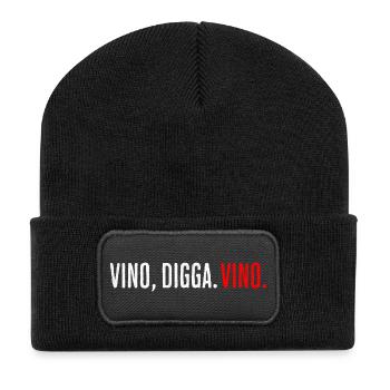 Vino, Digga. Vino. | Cooles Streetwear-Typo-Shirt - Recycelte Patch Beanie - Schwarz - Vorne